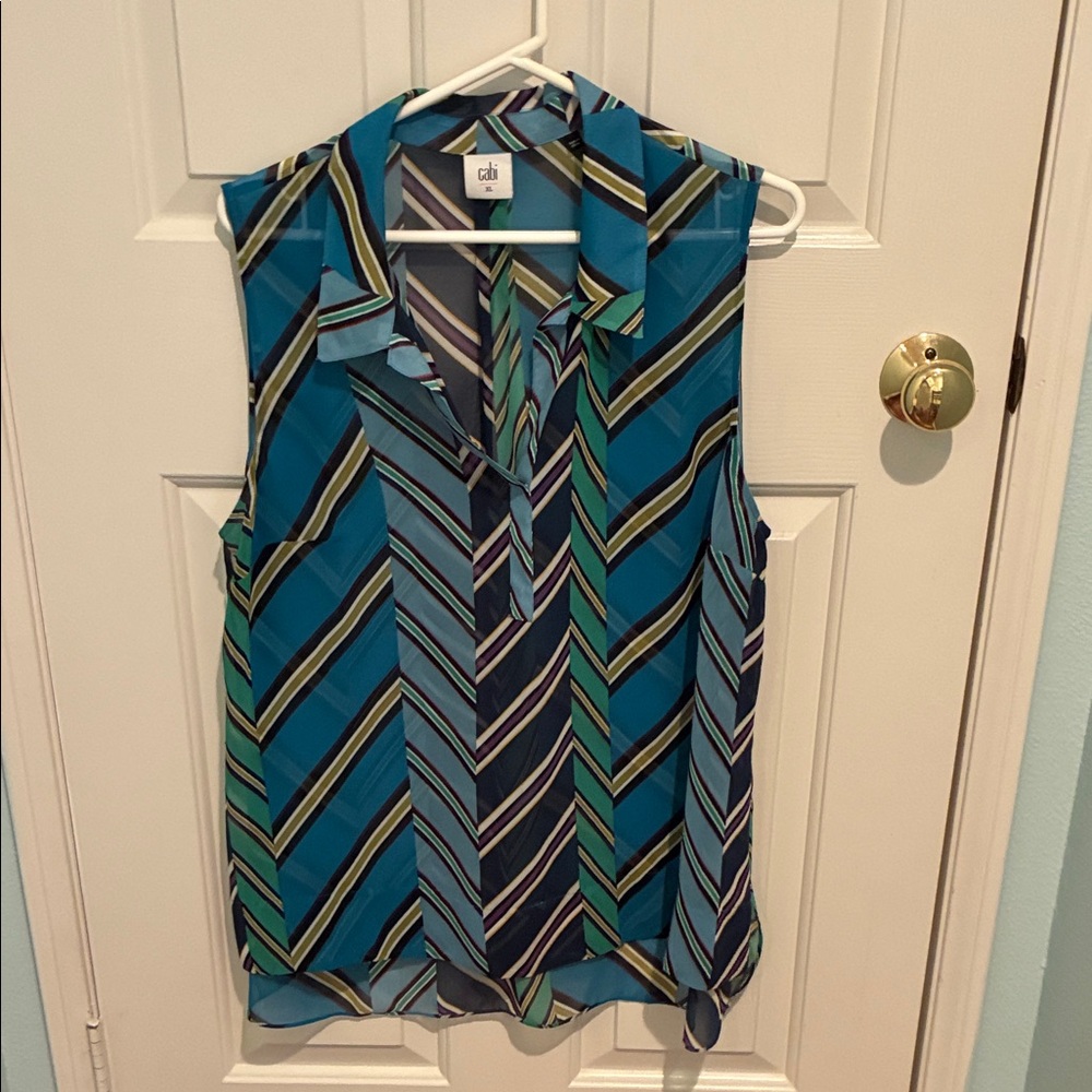 CAbi Chevron Patterned Sleeveless Blouse - Blue and Green
